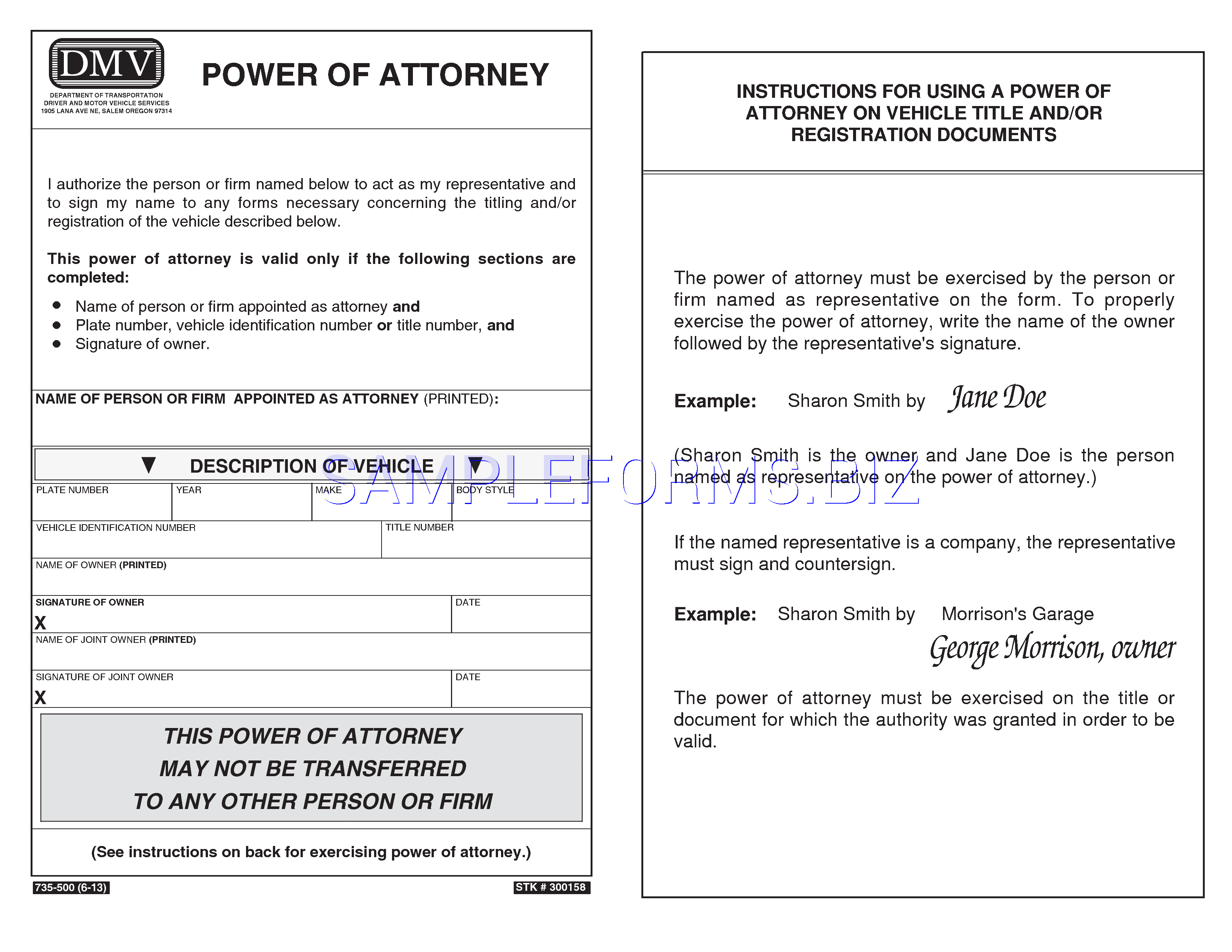 Preview free downloadable Oregon Motor Vehicle Power of Attorney Form in PDF (page 1)